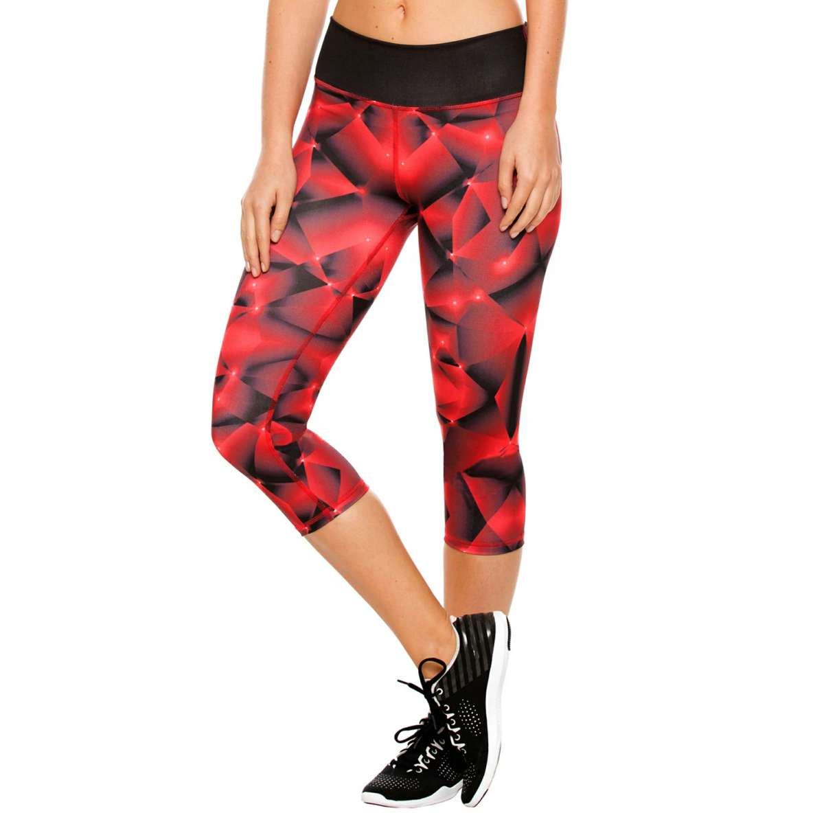 Red and Black Geometric Print Capri Leggings